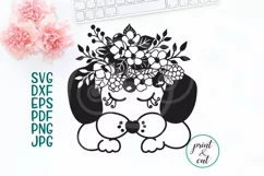 Puppy Dog face eyelashes with flowers svg Product Image 1