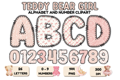 Teddy Bear Girl Alphabet PNG - Letters &amp; Number 300 DPI Product Image 1