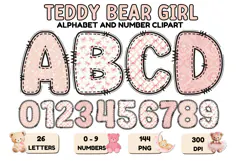 Teddy Bear Girl Alphabet PNG - Letters & Number 300 DPI Product Image 1