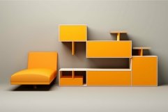 Modern orange modular shelving unit with sofa Product Image 1