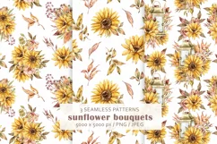 Watercolor sunflower seamless patterns- PNG, JPEG Product Image 1