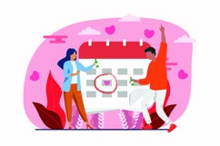 Valentine Calendar Couple Flat Illustration Graphic Product Image 1