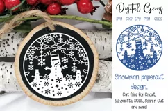 Snowman bauble / ornament papercut design. SVG / DXF / PNG Product Image 1