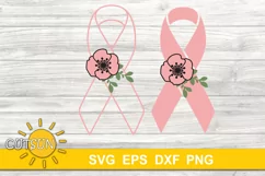 Breast cancer SVG | Pink Ribbon svg | Floral pink ribbon SVG Product Image 1