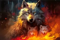 Majestic wolf pack in fiery abstract art Product Image 1
