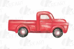 Watercolor Christmas truck clip art. Retro trucks decoration Product Image 15