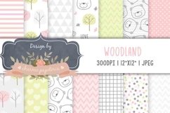 Woodland Digital Paper, Woodland Girl, Girl Bear paper Product Image 1