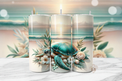 Minimalist Turtle Tumbler Wrap, 20oz Seamless Beach PNG Product Image 1