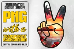 Sunset Peace Sign Hand Clipart PNG, Watercolor Sublimation Product Image 1