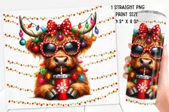 Christmas festive Highland cow Tumbler Wrap|Sublimation PNG. Product Image 2