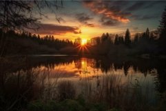 Majestic sunrise over serene lake Product Image 1