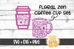 Floral Zen Coffee Cup Set - 2 Designs SVG PNG DXF Cut Files Product Image 1