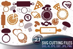 21 kitchen vector designs and monogram templates  - cutting files SVG, DXF, JPG, PNG, DWG, AI, EPS Product Image 1