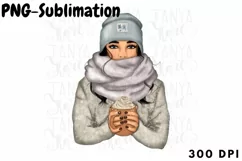 Winter Girl With Coffee | Png Sublimation Product Image 1