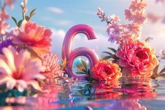Modern 3D Letter 6 Adorned with Vibrant Floral Design Product Image 1