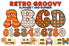 Retro Groovy Alphabert PNG 70s Numbers &amp; Letters 300 DPI Product Image 1