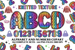 Knitted Alphabet png clipart, knitted texture doodle letters Product Image 1