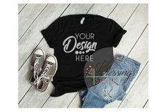 Black T Shirt Bella Canvas Mockup 3001 Unisex Shirt Flat Lay Product Image 1