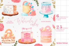 Boho cake clipart, Watercolor birthday cake PNG set Product Image 1
