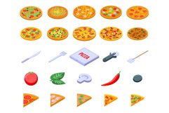 Pizza icons set, isometric style Product Image 1