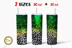 Dark Green Glitter Leopard Print | 20 & 20 Oz Skinny Tumbler Product Image 1