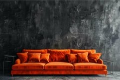Large orange sofa standing in modern apartment design with b Product Image 1
