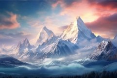 Majestic snow-capped peaks under a vibrant sunrise sky Product Image 1