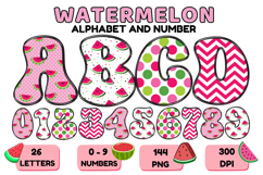 Watermelon Alphabet PNG Cute Summer Letters &amp; Numbers 300DPI Product Image 1
