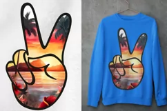 Sunset Peace Sign Hand Clipart PNG, Watercolor Sublimation Product Image 2