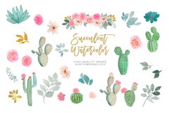 Watercolor cactus floral clip art, greenery cactus clip art Product Image 3