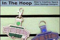 ITH Pop Up Camper Vinyl Key Fob or Bag Tag - Snap Tab Machine Embroidery Product Image 1