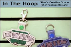 ITH Pop Up Camper Vinyl Key Fob or Bag Tag - Snap Tab Machine Embroidery Product Image 1