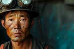 Roughened Asian miner worker dirty face. Generate Ai Product Image 1