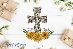 Sunflower Cross png, Sublimation png , Leopard print cross Product Image 1