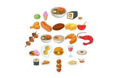 Dinner break icons set, cartoon style Product Image 1