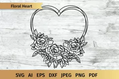 Heart SVG | Monogram SVG Floral Heart | Love SVG Product Image 1