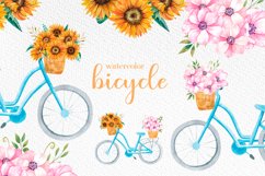 Bicycle Sublimation, Watercolor cliparts with flowers, PNG Product Image 1