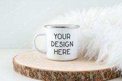 Mug Mockup Enamel White Coffee Wood Slice Eco Fur Mock up Product Image 1