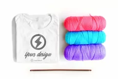 Tee mockup with yarn and crochet hook
