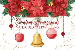 Christmas Watercolor Festive Poinsettia Arrangement Clipart Product Image 1