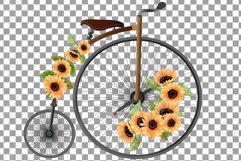 Sunflower bouquets high wheelers clip art. Floral bicycles Product Image 6