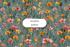 Seamless Blue Background Floral Pattern with Wildflowers Product Image 1