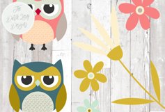 Cute Owl &amp; Flower Clipart Set Product Image 4