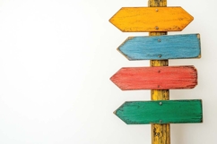 Wooden post with colored directional signs Product Image 1
