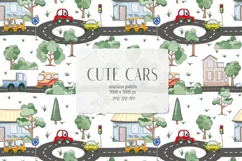 Watercolor funny cars seamless patterns. Digital paper Product Image 1