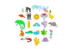 Exotic beast icons set, cartoon style Product Image 1