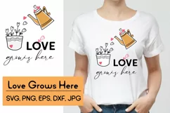 Love Grows Here SVG, Love SVG, Flowers SVG, Hearts SVG Product Image 1
