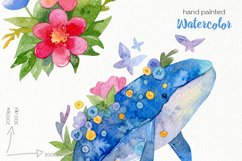Watercolor Whales in Flowers Clipart - PNG Files Product Image 3