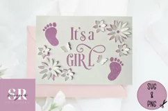 It’s a girl card | Paper cutting | New baby card SVG Product Image 2