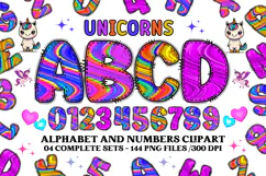 Unicorn Alphabet png clipart, unicorn letters doodle Product Image 1